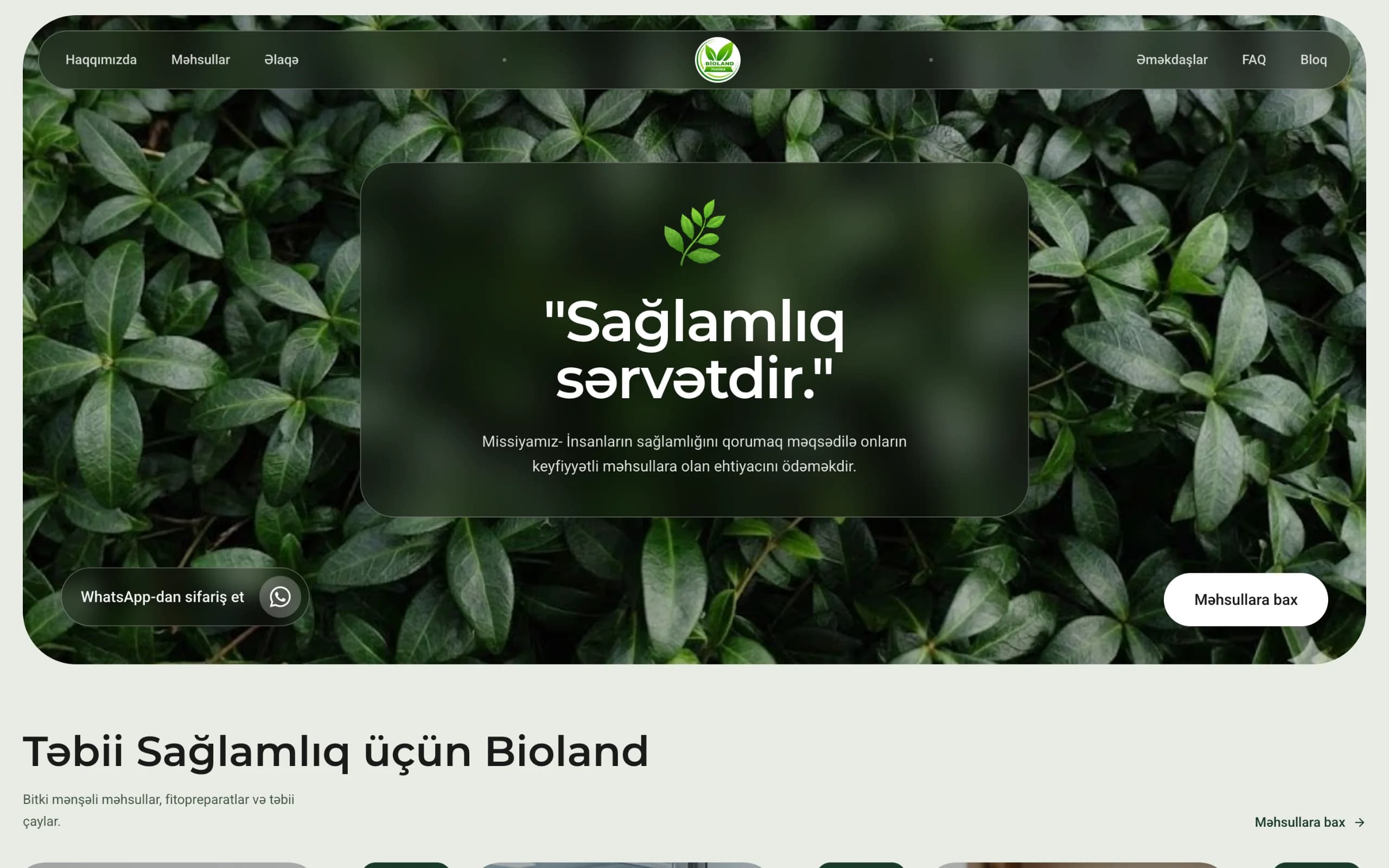 Bioland.az web sitesinin ekran görüntüsü