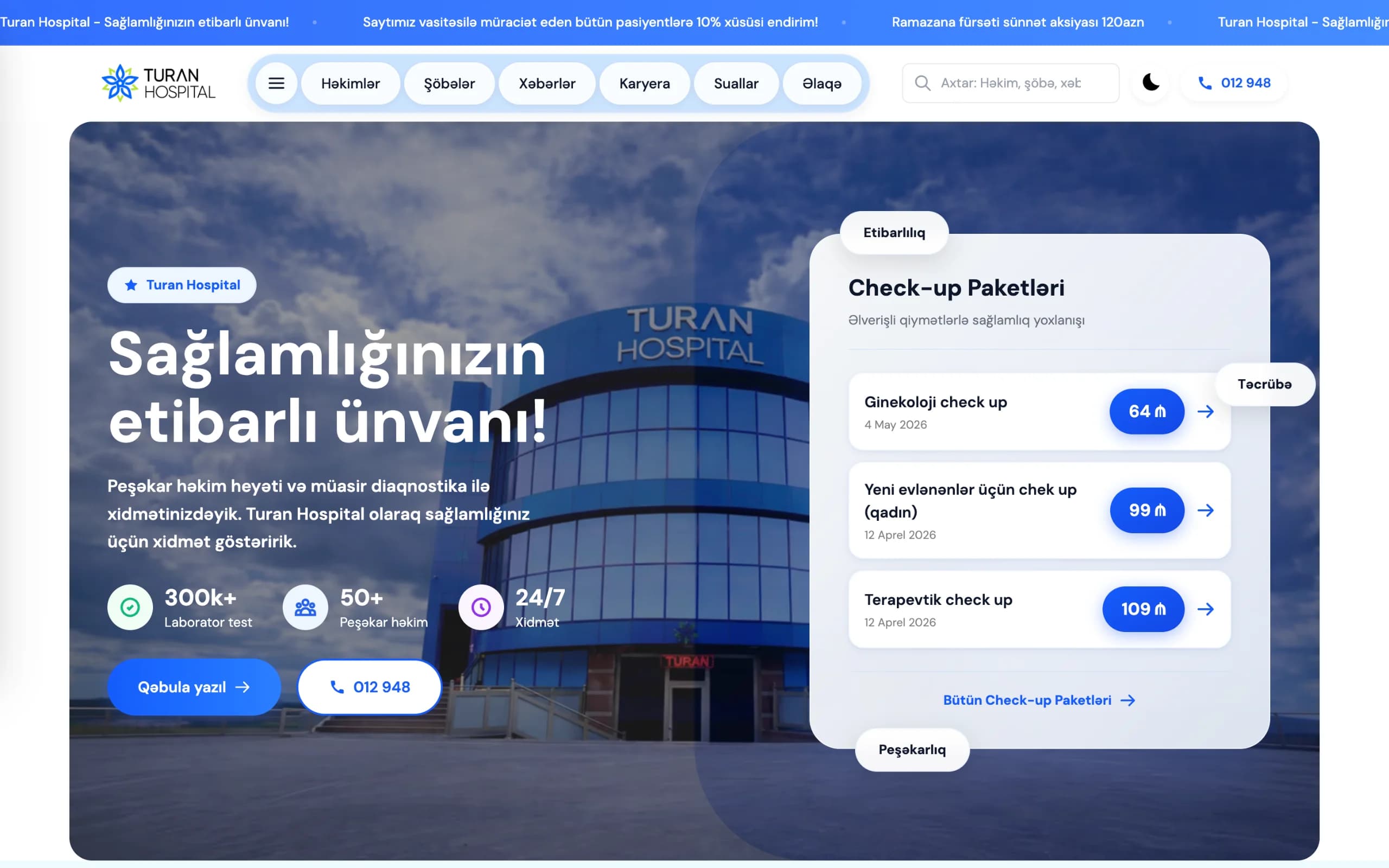 Turan Hospital web sitesinin ekran görüntüsü